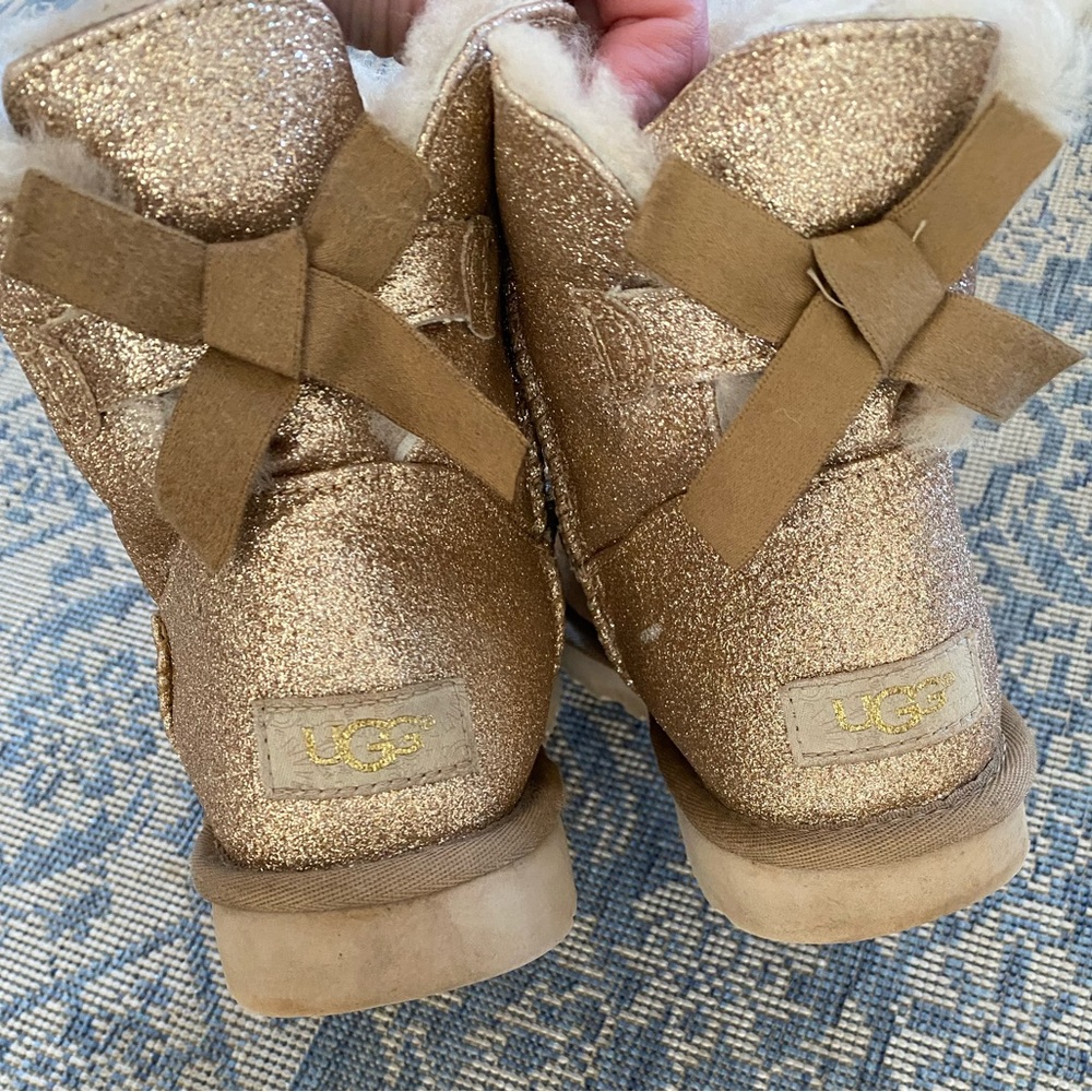 UGG Mini Bailey Bow Gold Glitter Boots